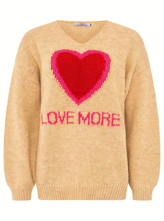💕 Zwillingsherz Oversize Pullover Pulli "Love More" Beige