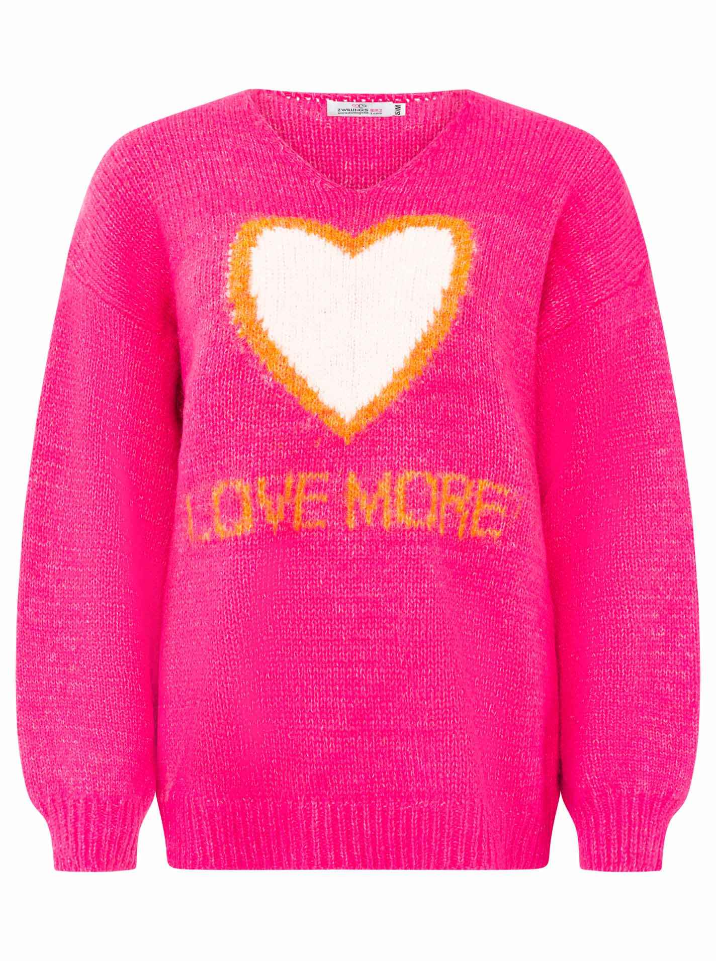 💕 Zwillingsherz Oversize Pullover Pulli "Love More" Neonpink