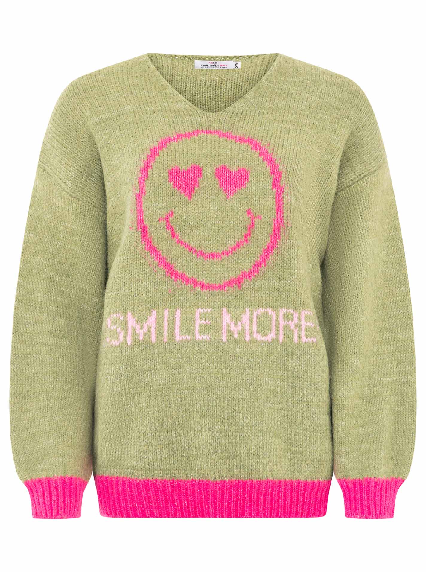 💕 Zwillingsherz Pullover Pulli "Smile More" Olive