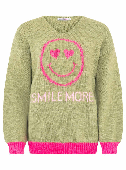 💕 Zwillingsherz Pullover Pulli "Smile More" Olive