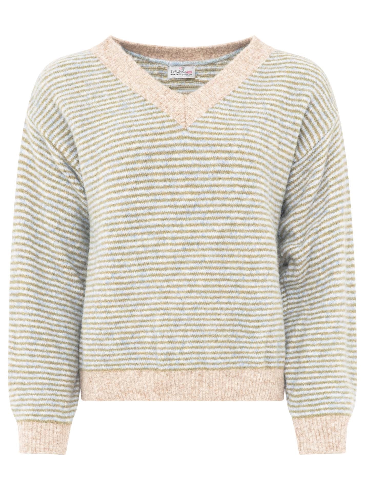 💕 Zwillingsherz Pullover Pulli "Genua" Streifen Salbei