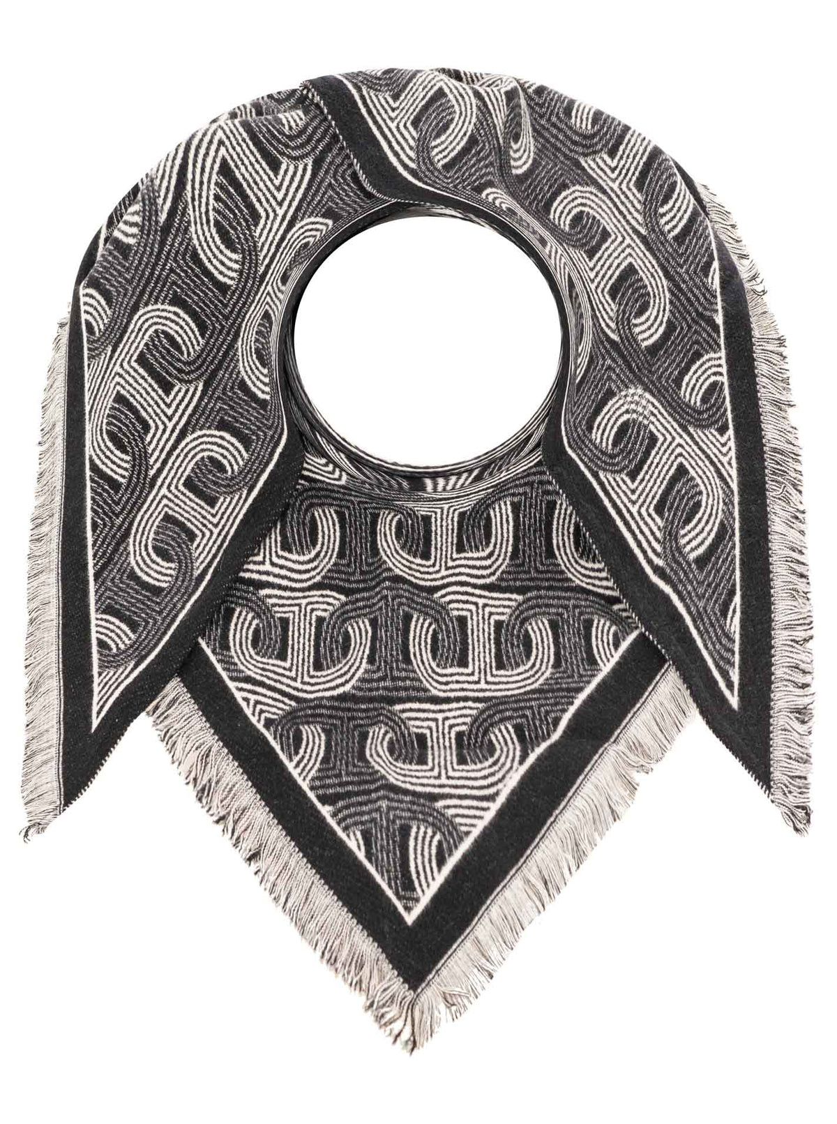 💕 Zwillingsherz Dreieckstuch "Geometrische Ketten" 100 % Viskose Schwarz