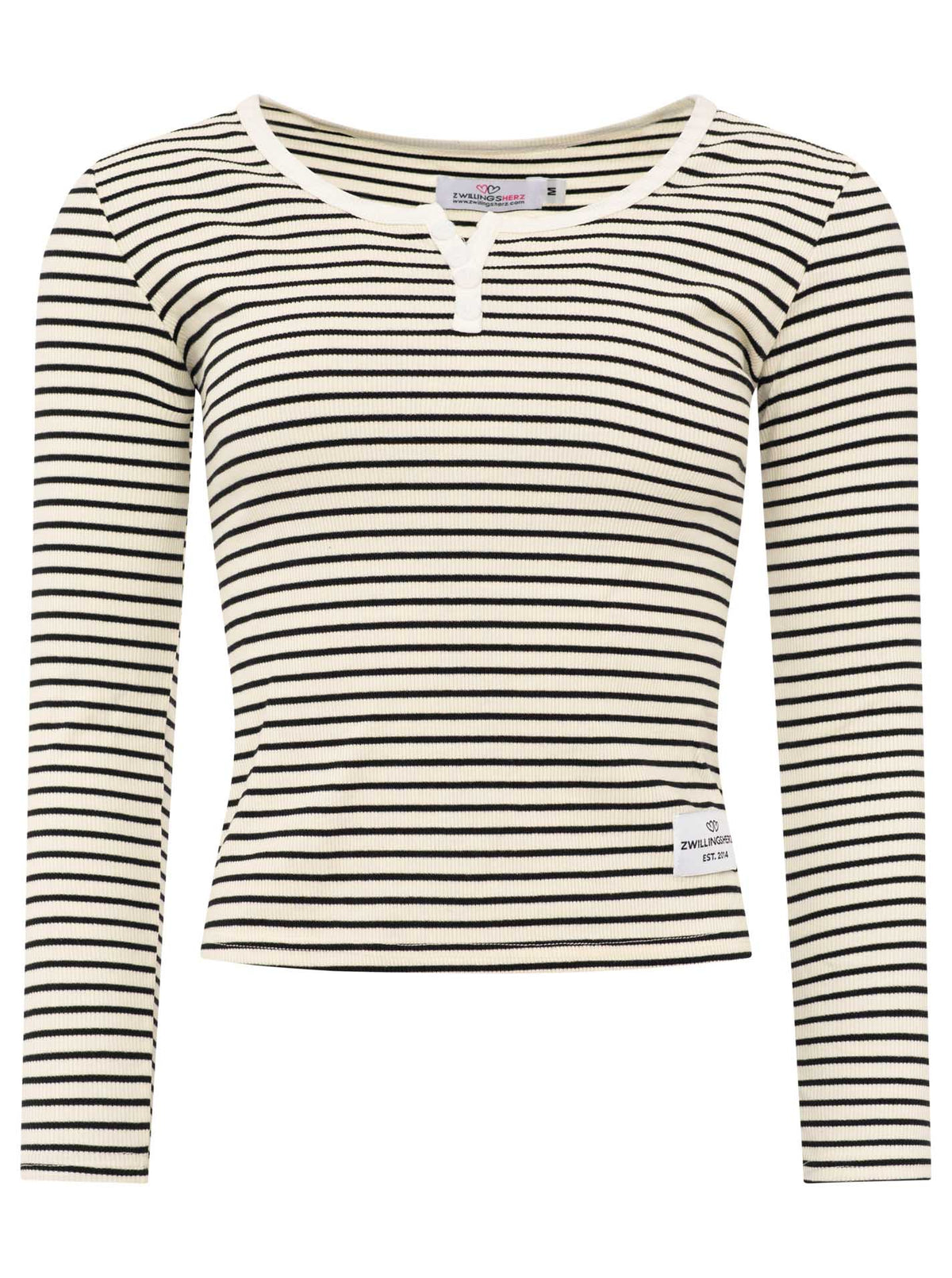 💕 Zwillingsherz Langarm Shirt Lounge Feine Rippe "ZH Streifen" Weiß