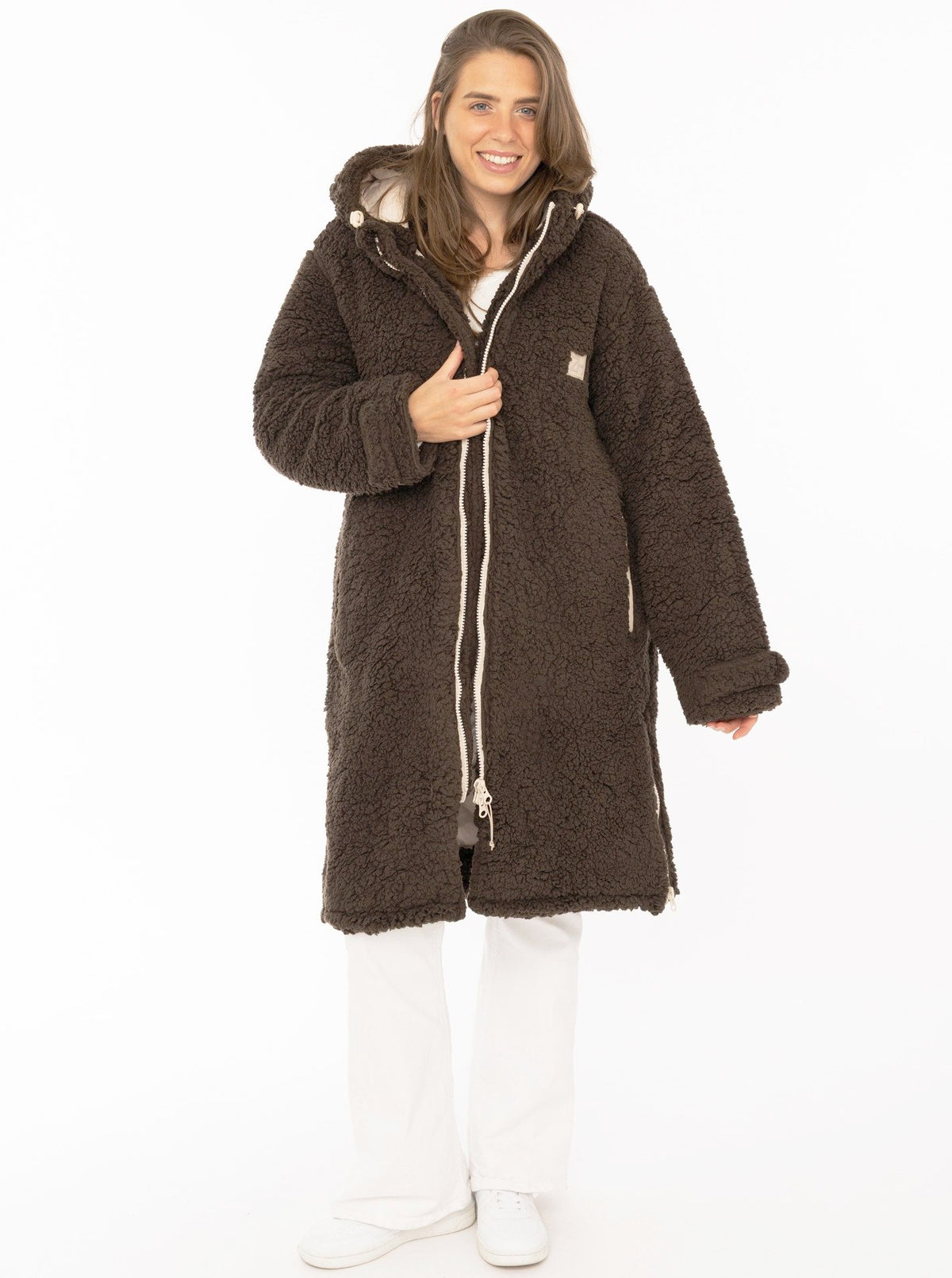 💕 Zwillingsherz Oversize Windjacke Inside Out "Teddy" Dunkelbraun