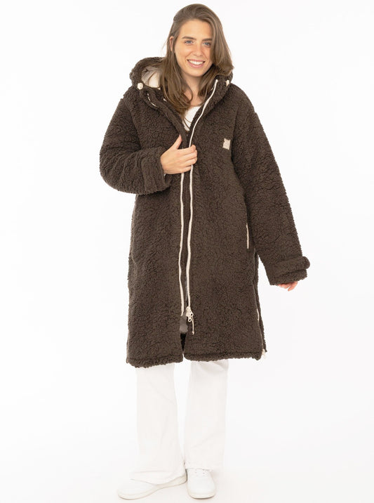 💕 Zwillingsherz Oversize Windjacke Inside Out "Teddy" Dunkelbraun