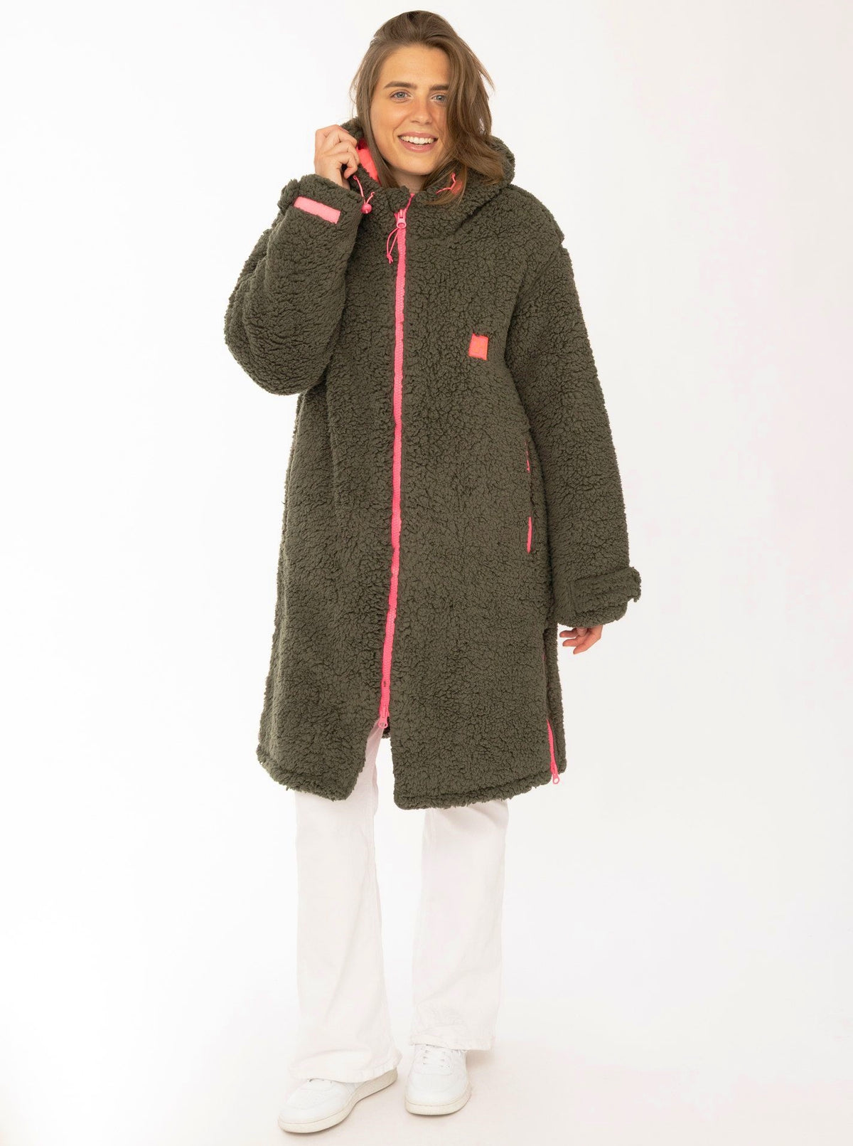 💕 Zwillingsherz Oversize Windjacke Inside Out "Teddy" Khaki