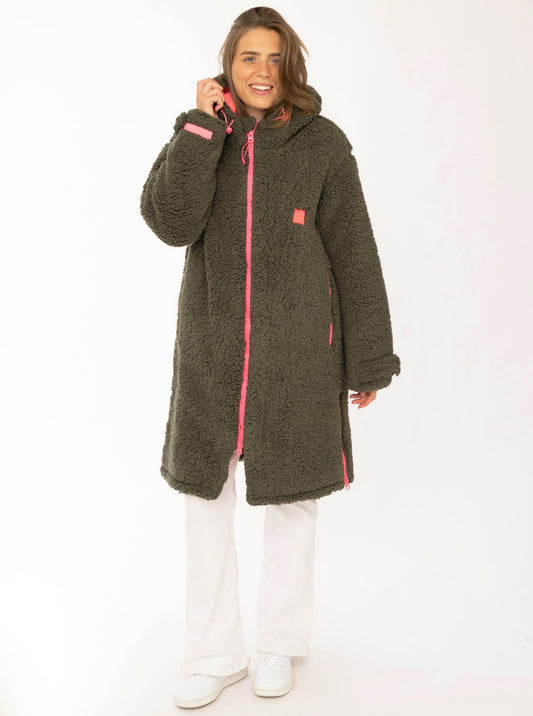 💕 Zwillingsherz Oversize Windjacke Inside Out "Teddy" Khaki