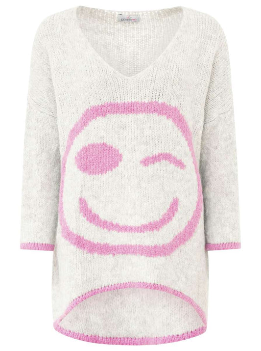 💕 Zwillingsherz Oversize Pullover Wollmix "Smile" Hellgrau