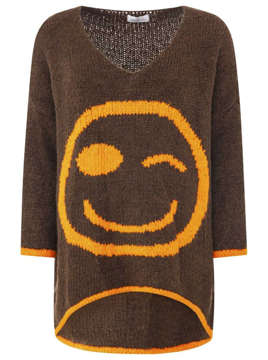💕 Zwillingsherz Oversize Pullover Wollmix "Smile" Braun