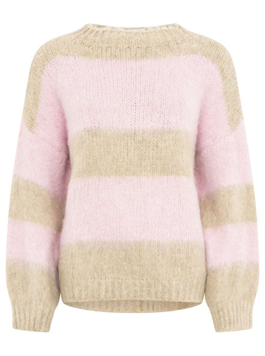 💕 Zwillingsherz Oversize Kuschel Pullover "Streifen" Beige