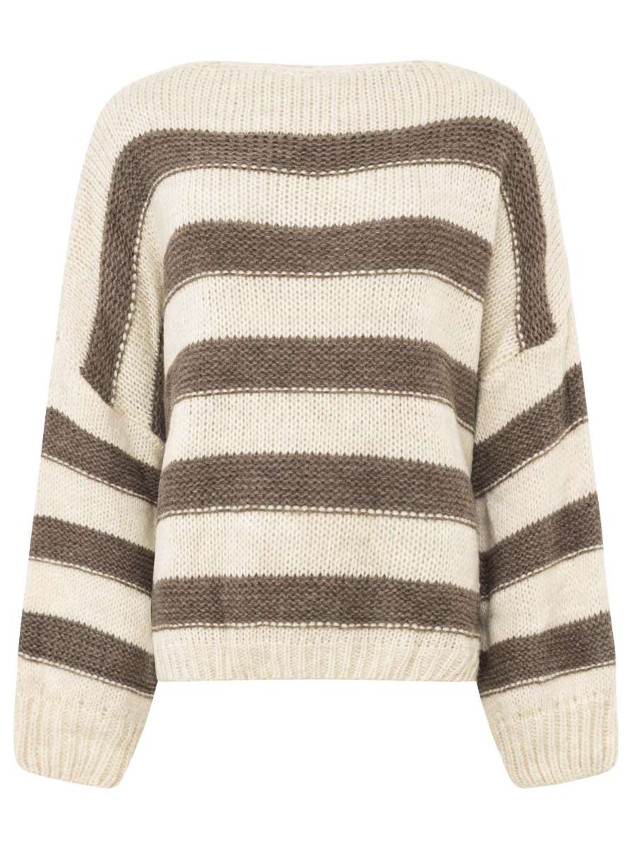 💕 Zwillingsherz Strickpullover "Streifen" Taupe