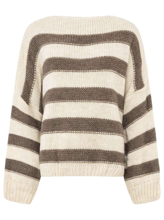 💕 Zwillingsherz Strickpullover "Streifen" Taupe