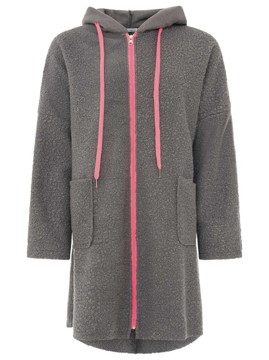 💕 Zwillingsherz Oversize Teddy Mantel "Neon" Grau