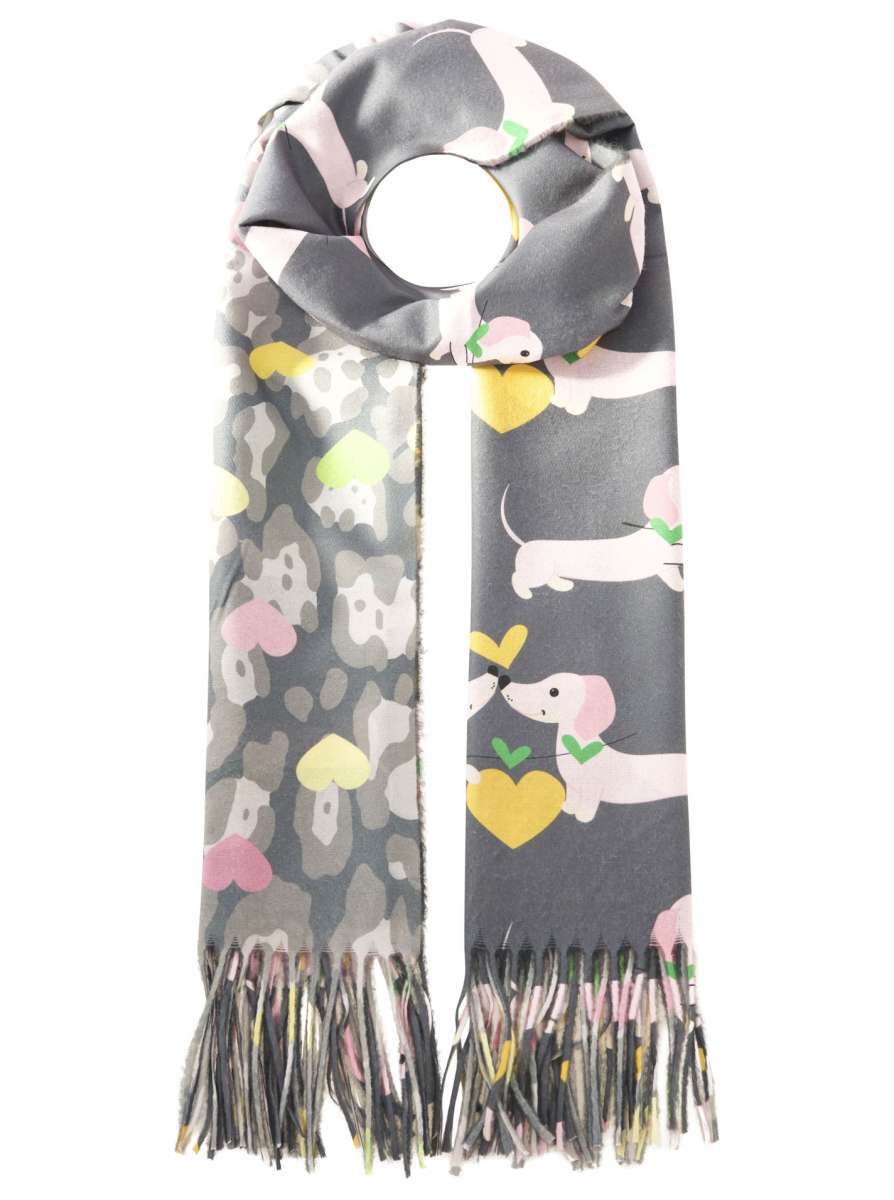 💕 Zwillingsherz Schal "Dackel Love" Grau