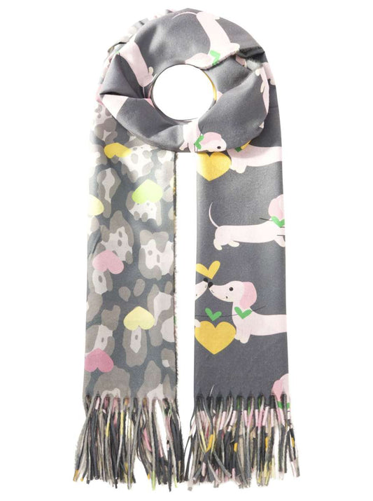 💕 Zwillingsherz Schal "Dackel Love" Grau