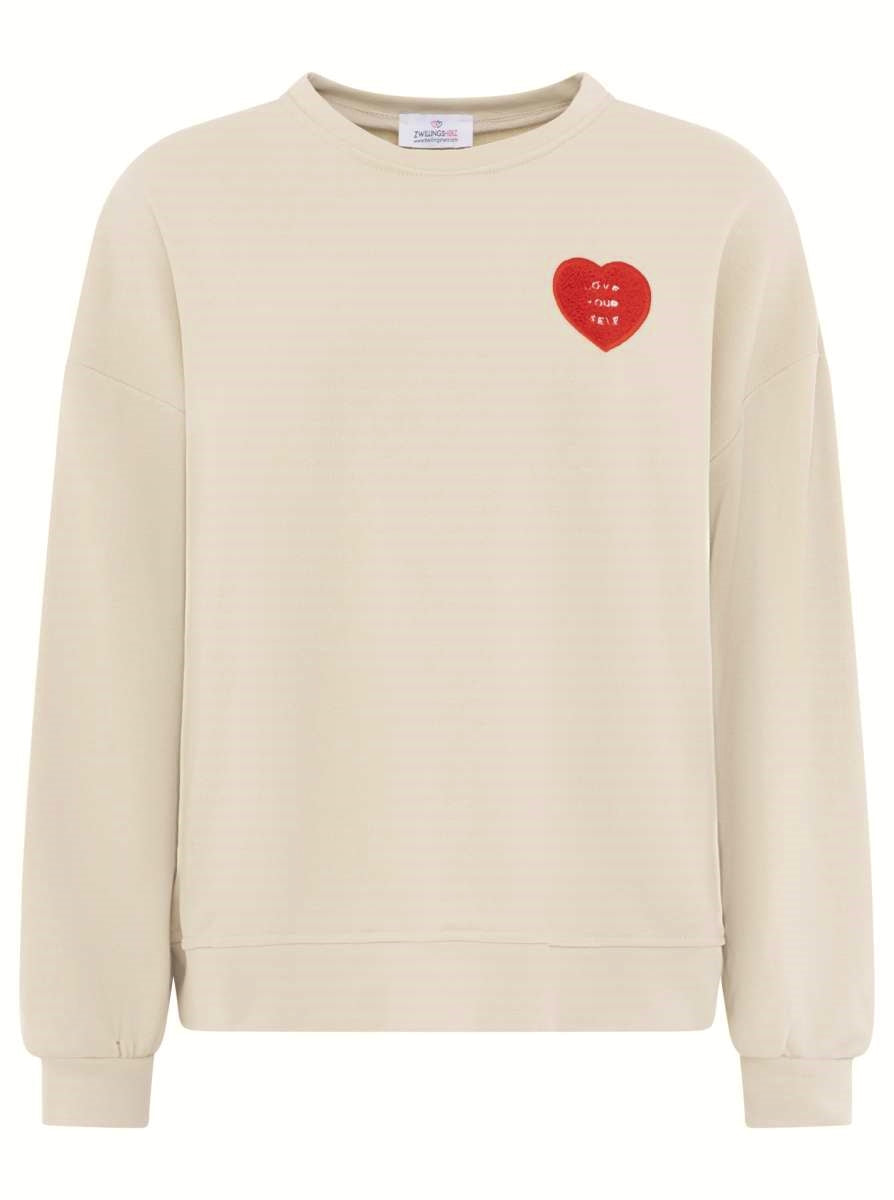 💕 Zwillingsherz Sweatshirt "Patch & Herz" Sweater Hellbeige