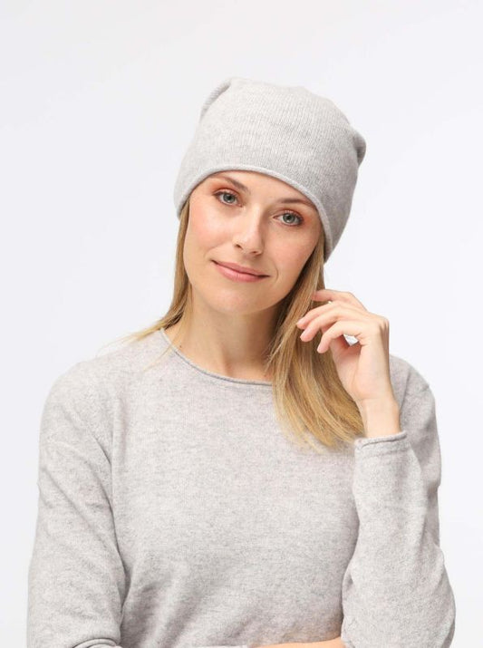 💕 Zwillingsherz Mütze "Classic" Blogger Beanie Wolle Fleece Hellgrau