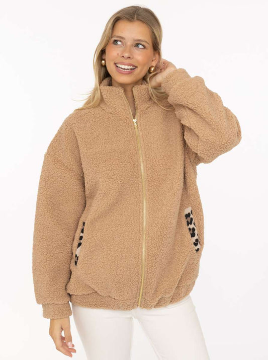 💕 Zwillingsherz Fleece Teddy Jacke "Small Leo" Cognac