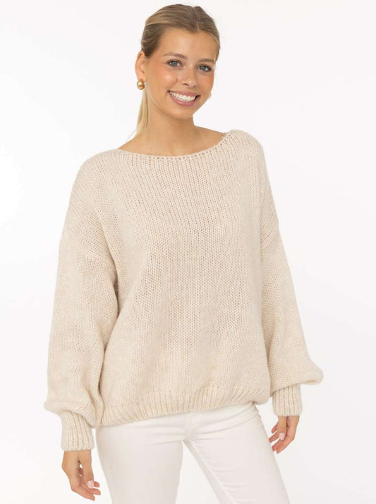 💕 Zwillingsherz Strickpullover Oversize Mohair "Solei" Pullover Hellbeige