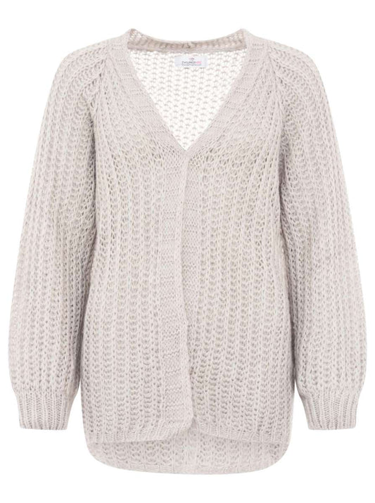 💕 Zwillingsherz Cardigan "Grobe Maschen" Strickjacke Hellgrau