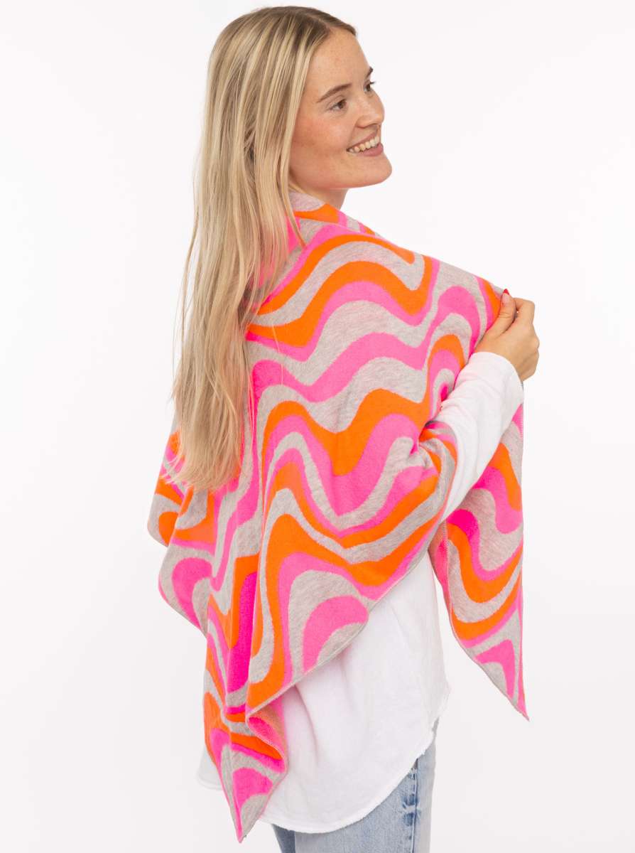 💕 Zwillingsherz Dreieckstuch "Happy Waves" Baumwolle Beige Pink Orange