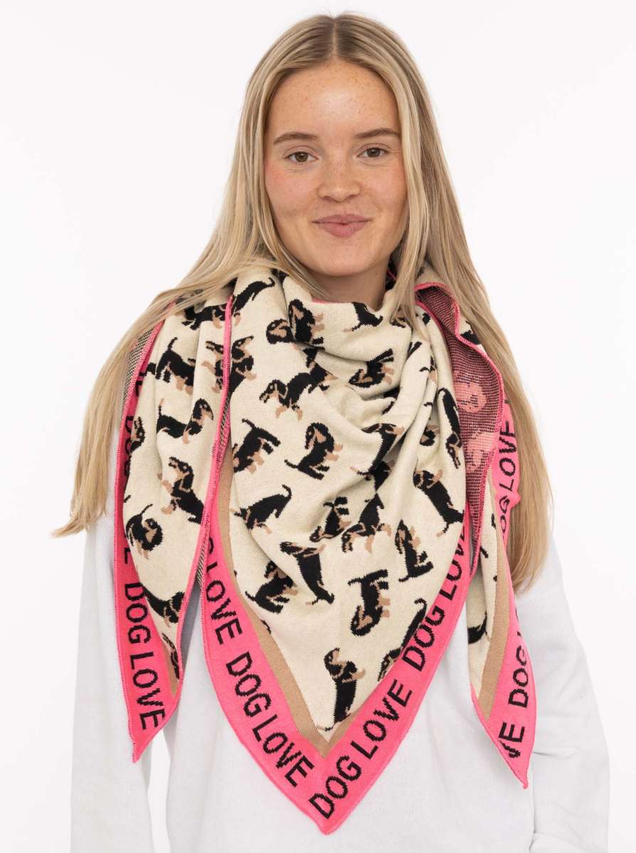 💕 Zwillingsherz Dreieckstuch "Süßer Dackel" Baumwolle Beige Pink