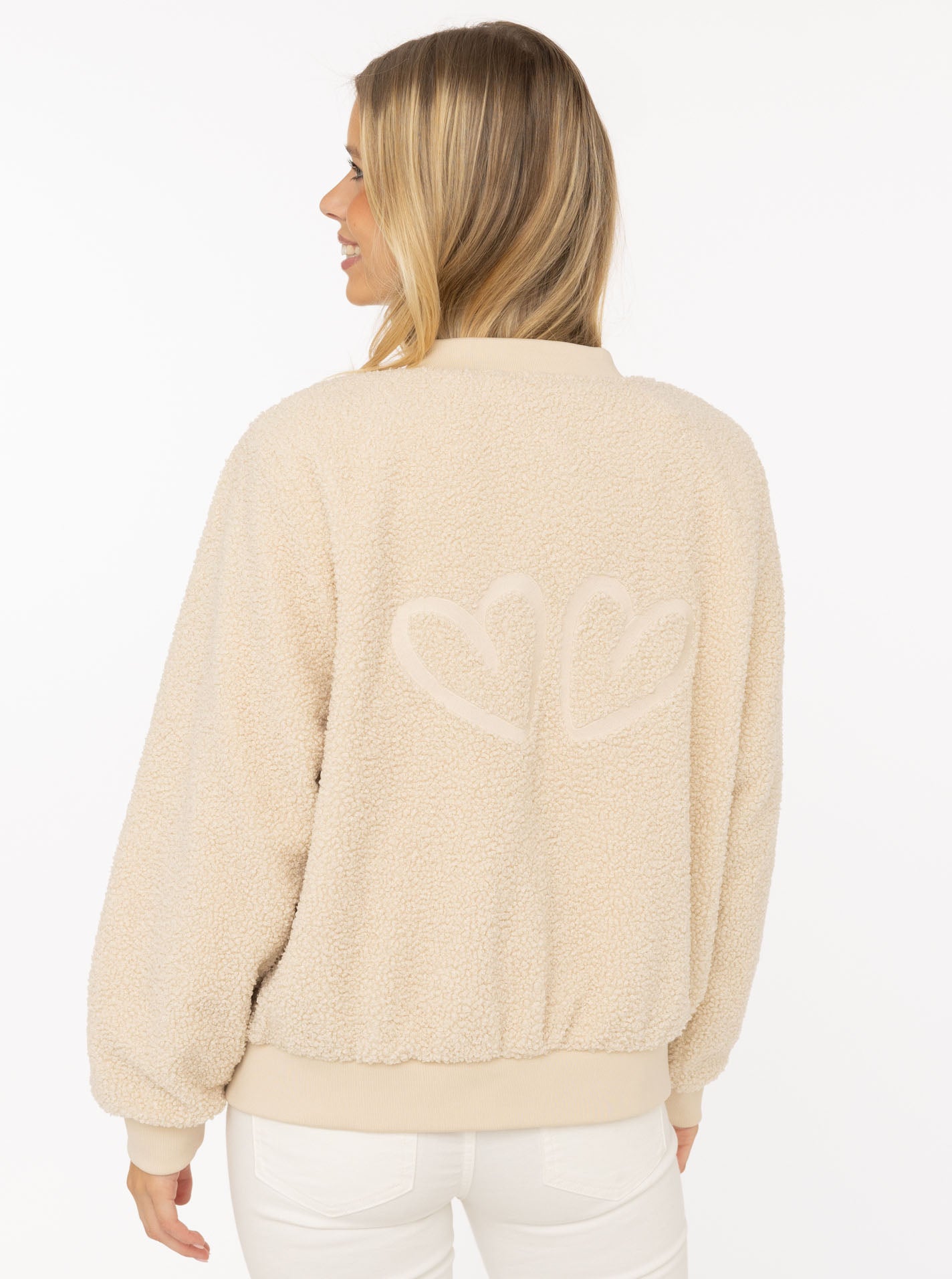💕 Zwillingsherz Bomberjacke Teddy "Good Vibes" Hellbeige