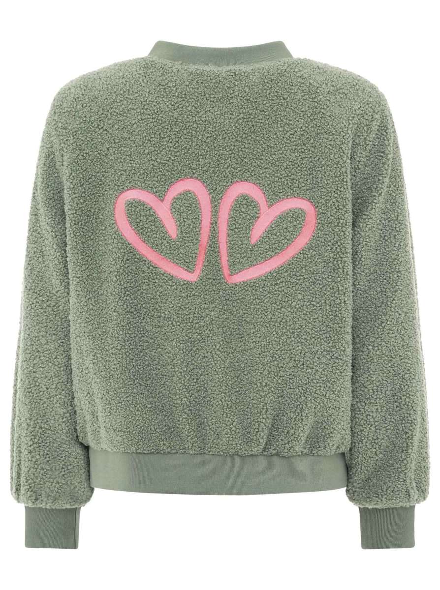 💕 Zwillingsherz Bomberjacke Teddy "Good Vibes" Salbei