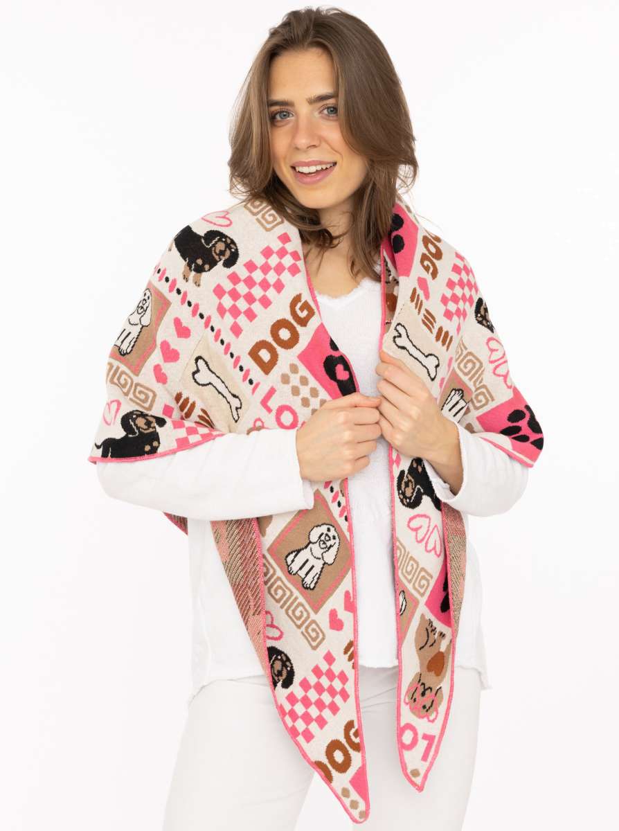 💕 Zwillingsherz Dreieckstuch "Hund Knochen Pfote" Baumwolle Pink