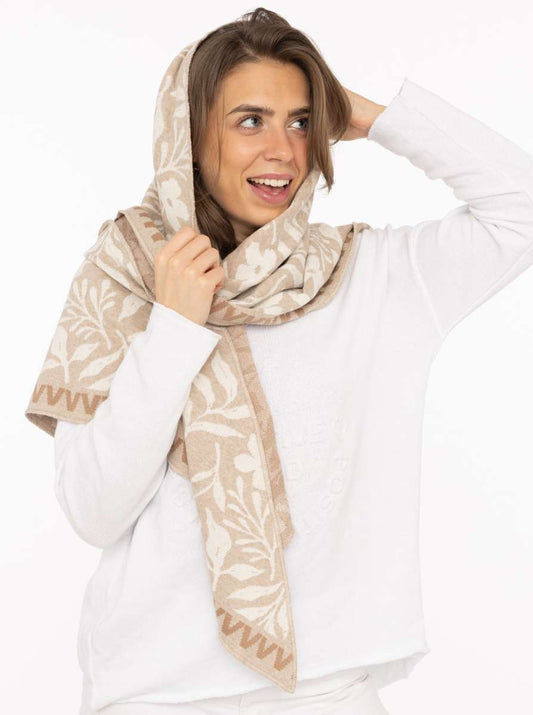 💕 Zwillingsherz Dreieckstuch "Blumen Zick Zack" Baumwolle Beige