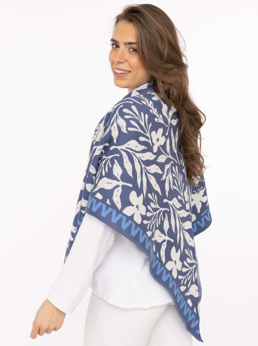 💕 Zwillingsherz Dreieckstuch "Blumen Zick Zack" Baumwolle Blau