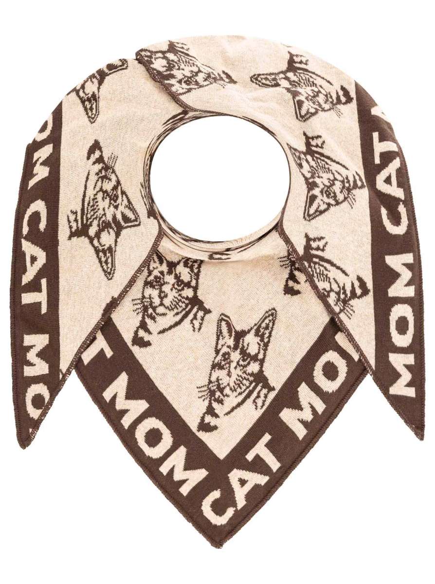 💕 Zwillingsherz Dreieckstuch "Cat Mom" Baumwolle Beige