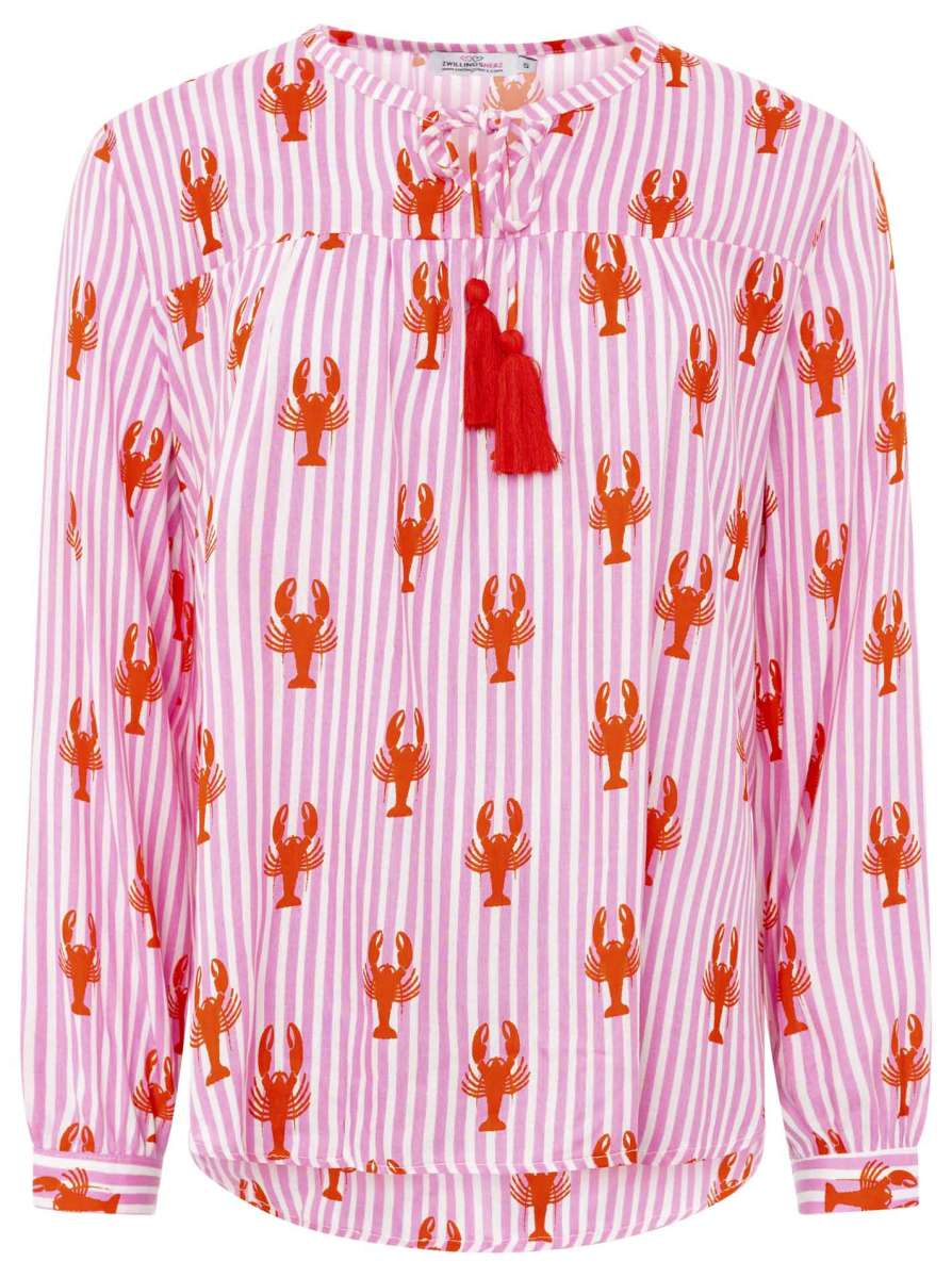 💕 Zwillingsherz Bluse "Lobsters & Stripes" 100 % Viskose Pink