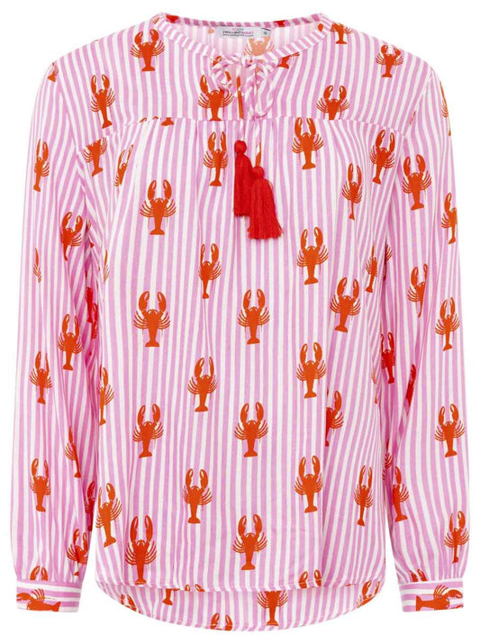 💕 Zwillingsherz Bluse "Lobsters & Stripes" 100 % Viskose Pink