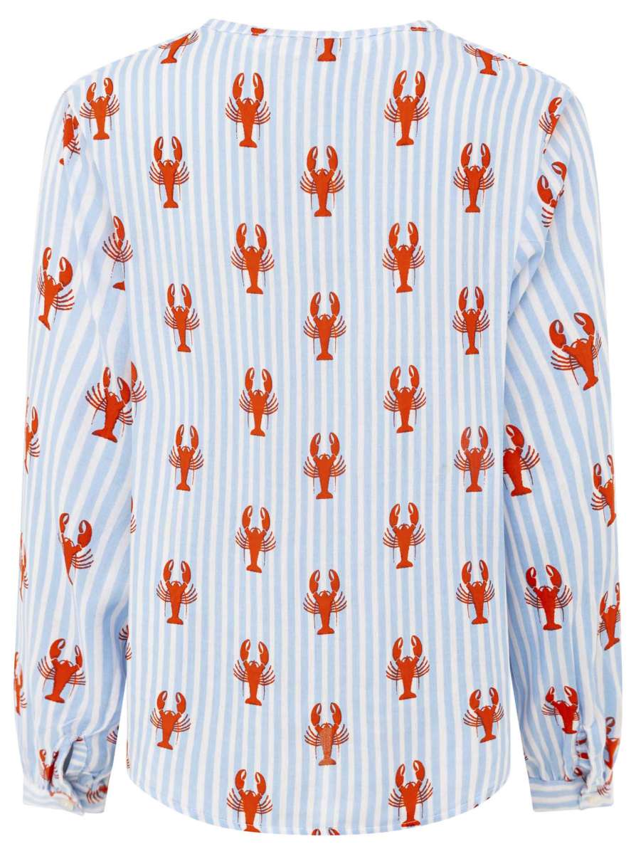 💕 Zwillingsherz Bluse "Lobsters & Stripes" 100 % Viskose Blau