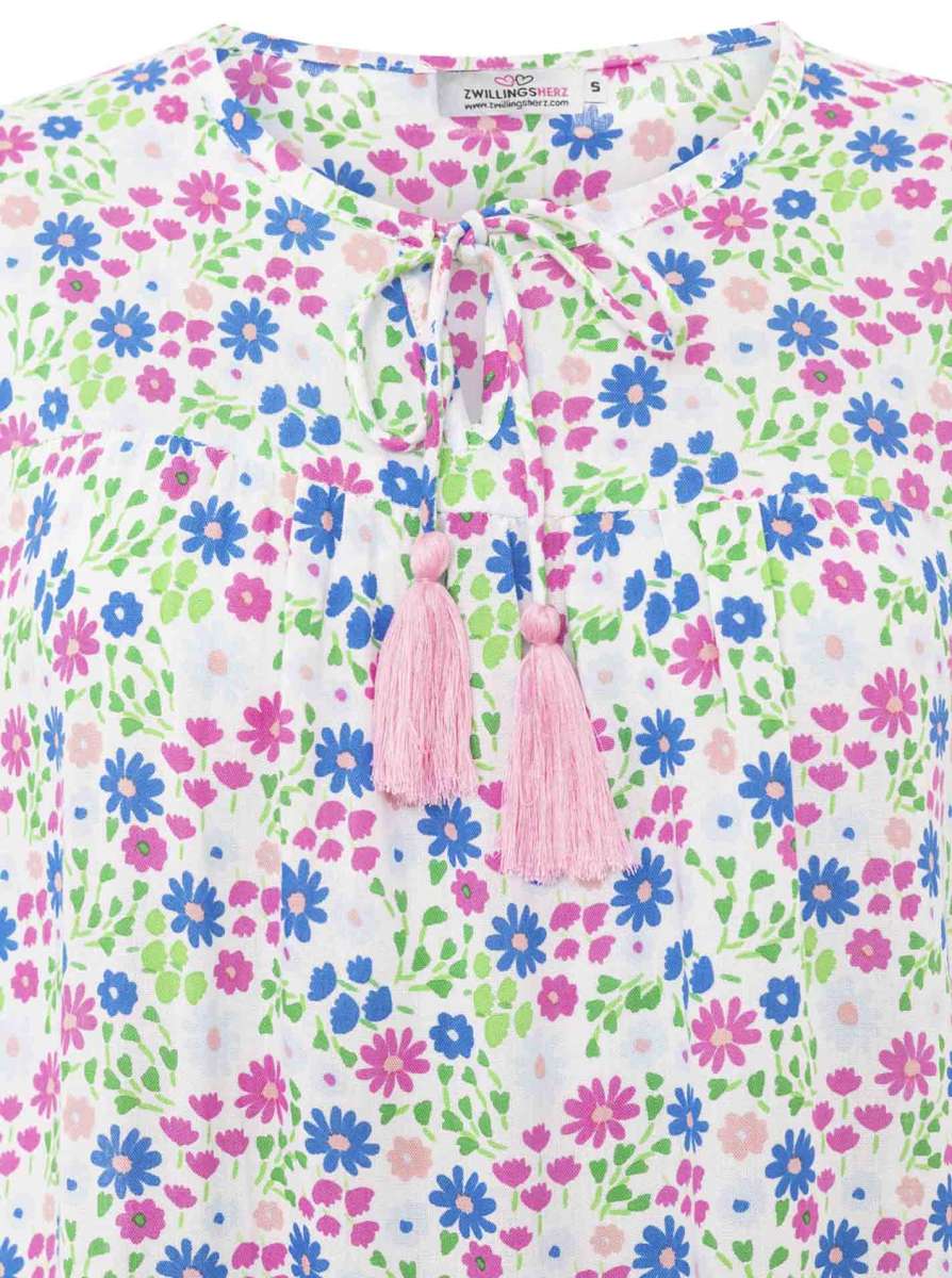 💕 Zwillingsherz Bluse "Mille Fleur" 100 % Viskose Blau