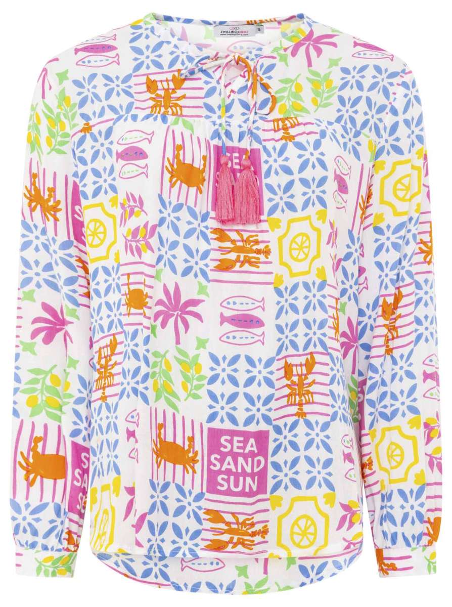 💕 Zwillingsherz Bluse "Dolce Vita Patchwork" 100 % Viskose Blau