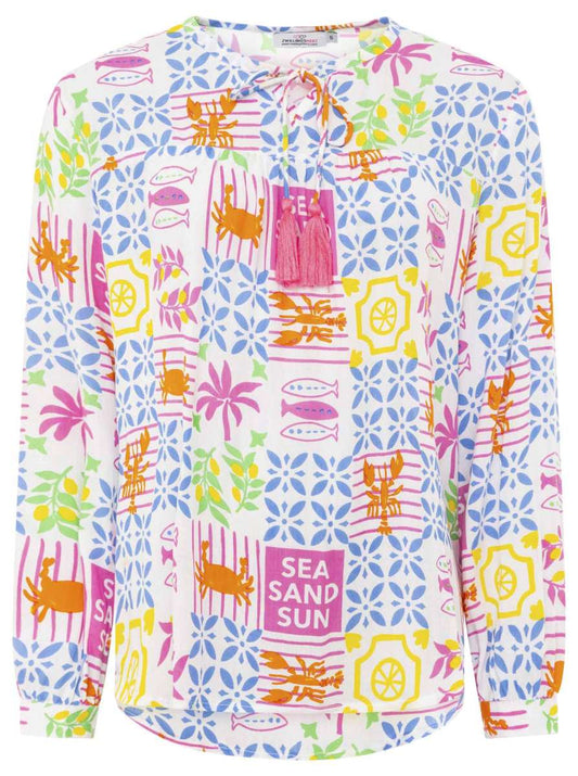 💕 Zwillingsherz Bluse "Dolce Vita Patchwork" 100 % Viskose Blau