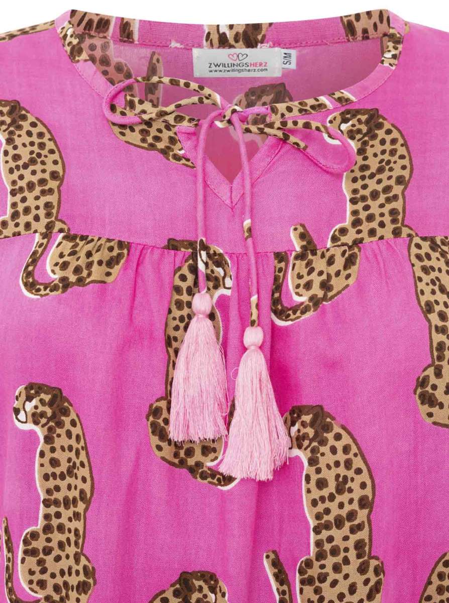 💕 Zwillingsherz Bluse "Lovely Leopard" 100 % Viskose Pink