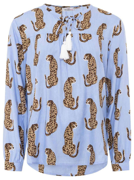 💕 Zwillingsherz Bluse "Lovely Leopard" 100 % Viskose Blau