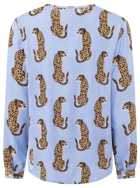 💕 Zwillingsherz Bluse "Lovely Leopard" 100 % Viskose Blau