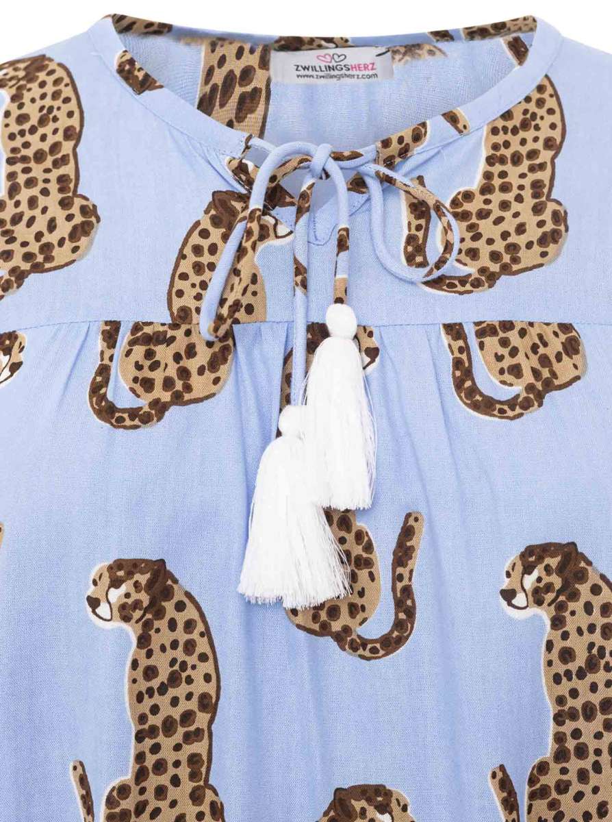 💕 Zwillingsherz Bluse "Lovely Leopard" 100 % Viskose Blau