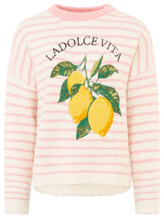 💕 Zwillingsherz Pullover "Lemons" Rundhals Viskose Pink