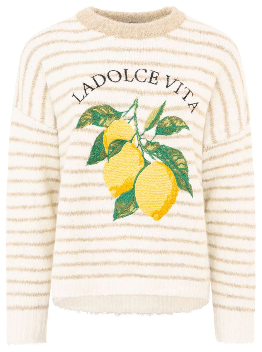 💕 Zwillingsherz Pullover "Lemons" Rundhals Viskose Beige