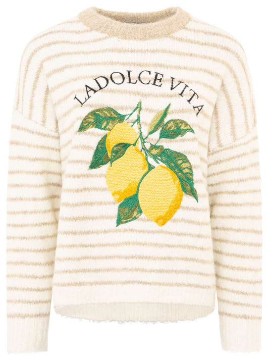 💕 Zwillingsherz Pullover "Lemons" Rundhals Viskose Beige