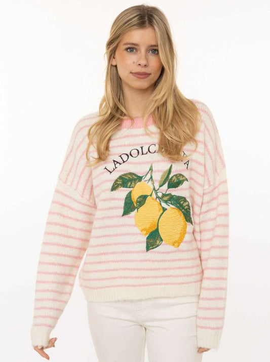 💕 Zwillingsherz Pullover "Lemons" Rundhals Viskose Pink