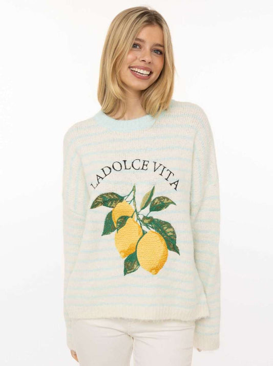 💕 Zwillingsherz Pullover "Lemons" Rundhals Viskose Hellblau