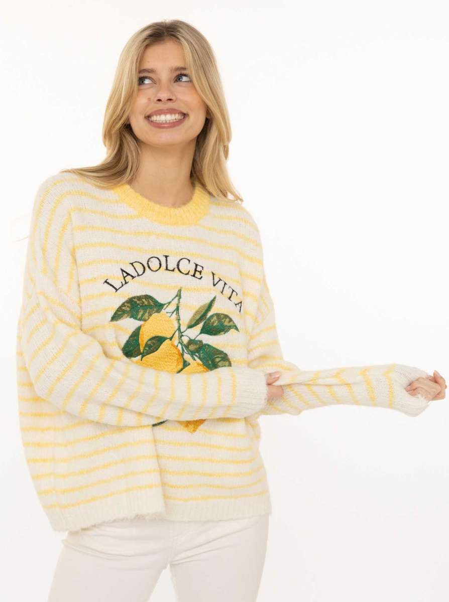 💕 Zwillingsherz Pullover "Lemons" Rundhals Viskose Gelb