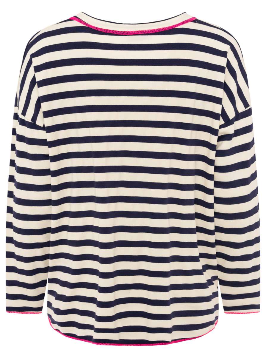 💕 Zwillingsherz Sweatshirt "Neon Streifen" V-Neck Sweater Oversize Navy