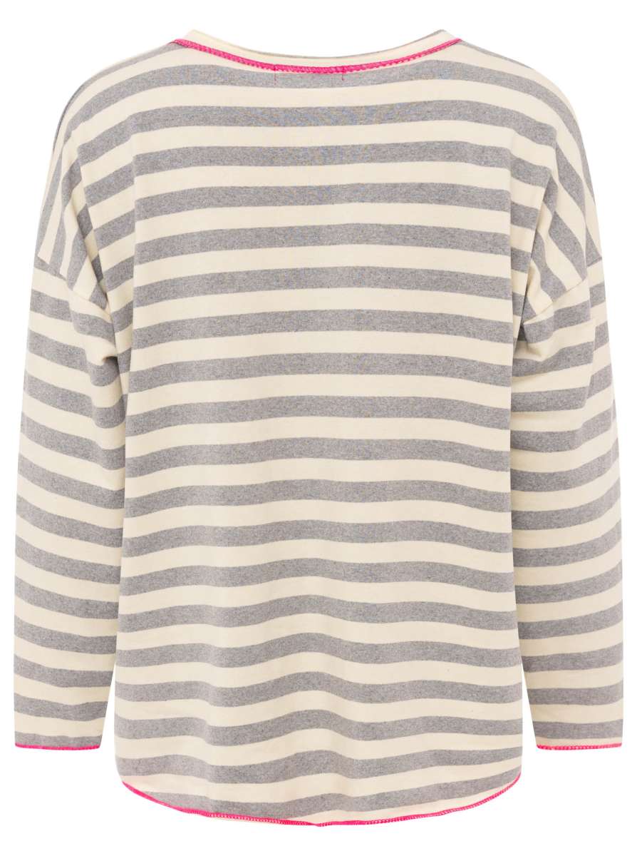 💕 Zwillingsherz Sweatshirt "Neon Streifen" V-Neck Sweater Oversize Grau